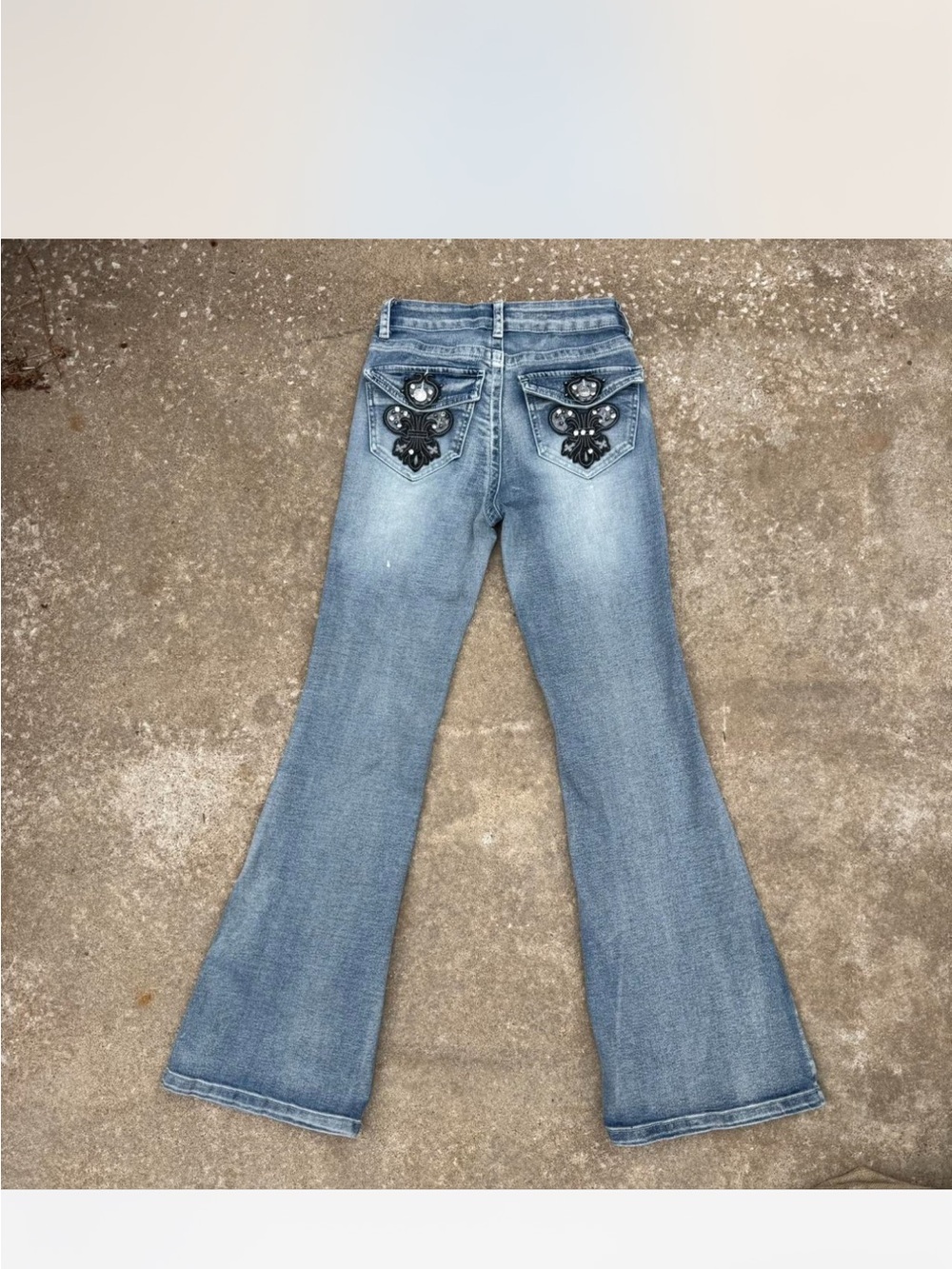 Urban Outfitters Light Blue Flare Jeans with Embellished Back Pockets